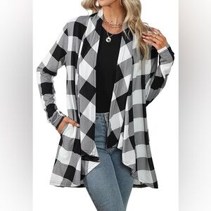 Black and White Plaid Open Cardigan